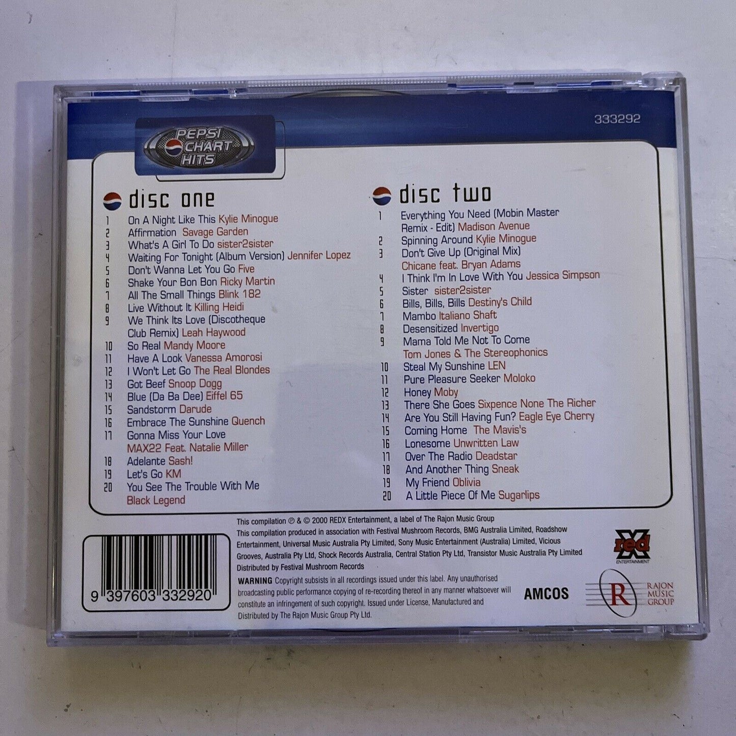 Pepsi Chart Hits: Best of 2000 (CD, 2-Disc Compilation)