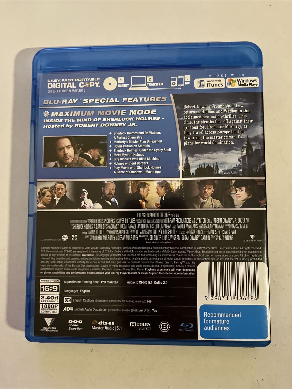 Sherlock Holmes - A Game Of Shadows (Blu-ray, 2012) Robert Downey Jr. Region B
