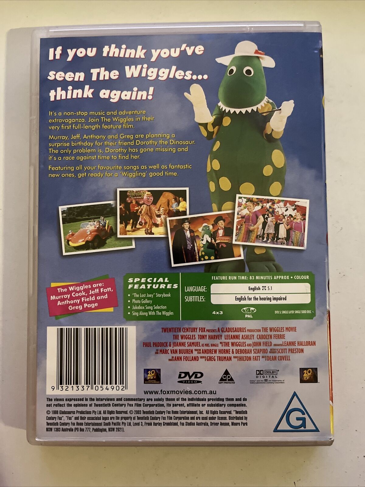 The Wiggles Movie (DVD, 1997) Murray Cook, Jeff Fatt, Greg Page. Region 4