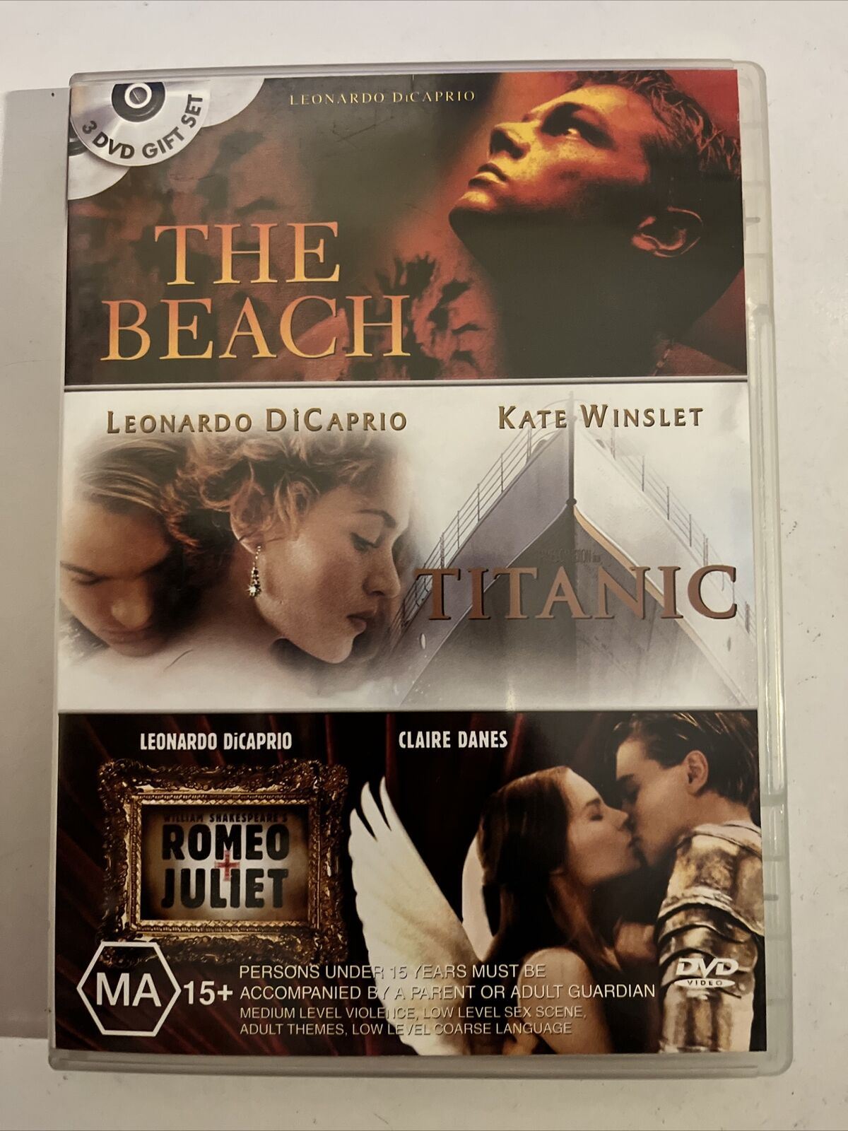 The Beach / Titanic / Romeo & Juliet (DVD) Leonardo DiCaprio. Region 4