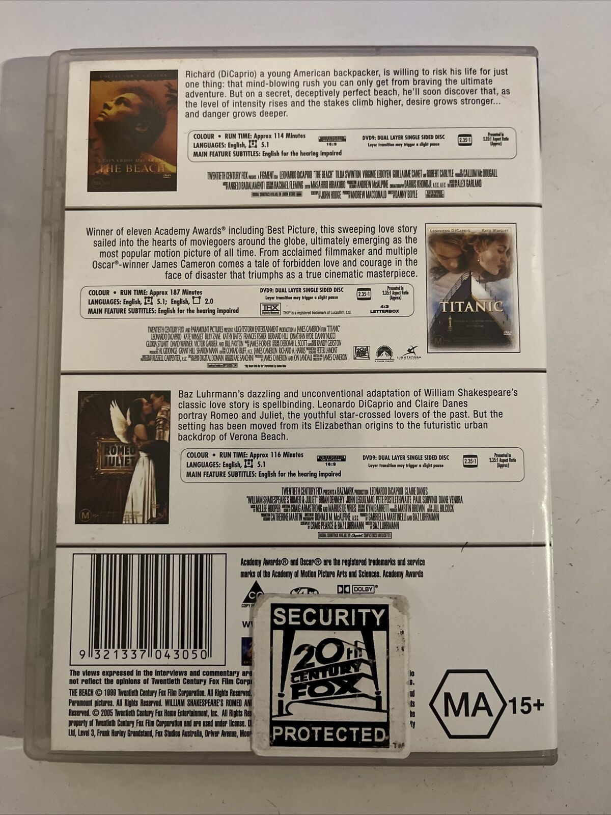 The Beach / Titanic / Romeo & Juliet (DVD) Leonardo DiCaprio. Region 4