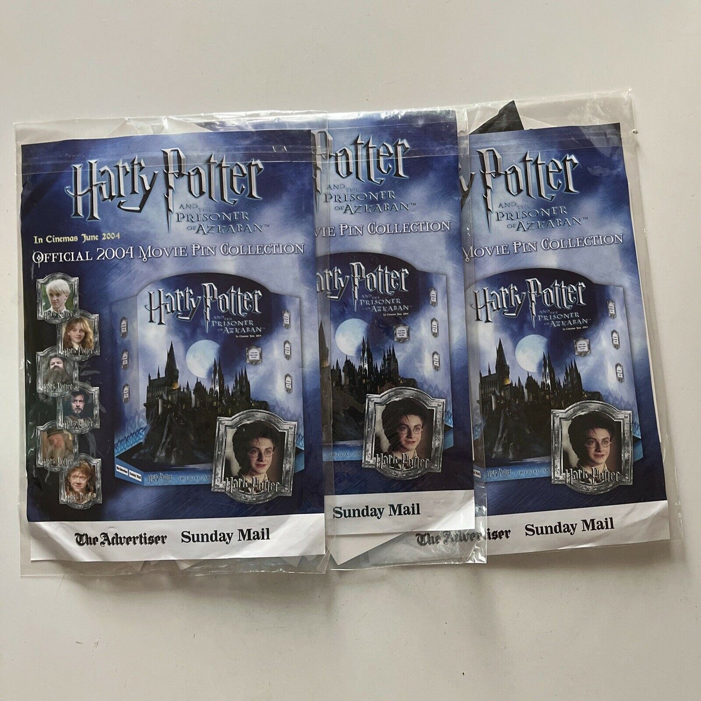 3x Lot Official 2004 Harry Potter Movie Pin Collection Sunday Mail