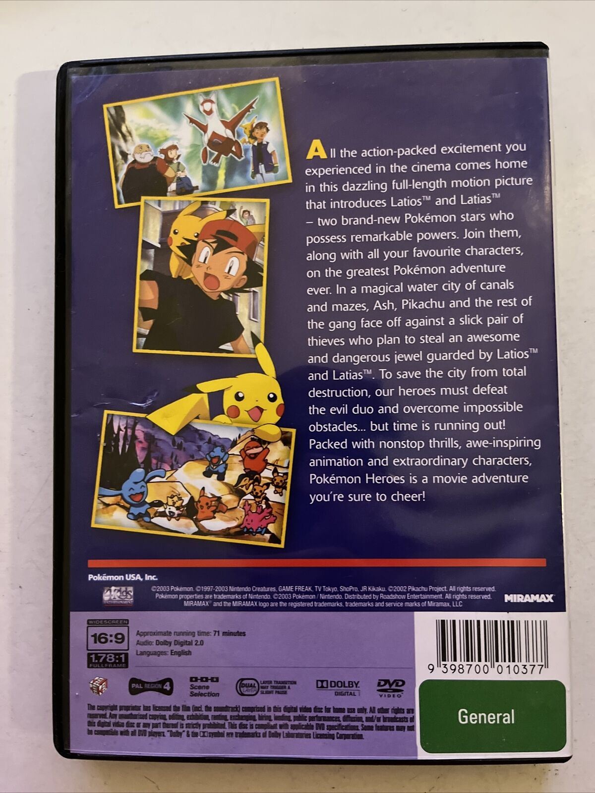 Pokemon Heroes - The Movie (DVD, 2002) Anime Film. Region 4