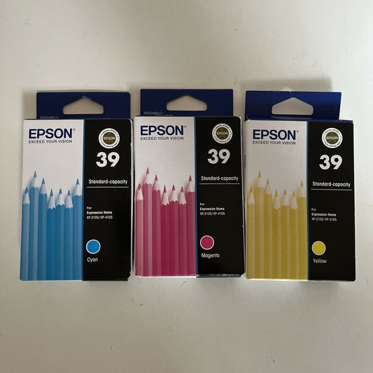 3x Genuine Epson 39 Cyan, Magenta, Yellow Ink Cartridge for XP-4105/XP-2105