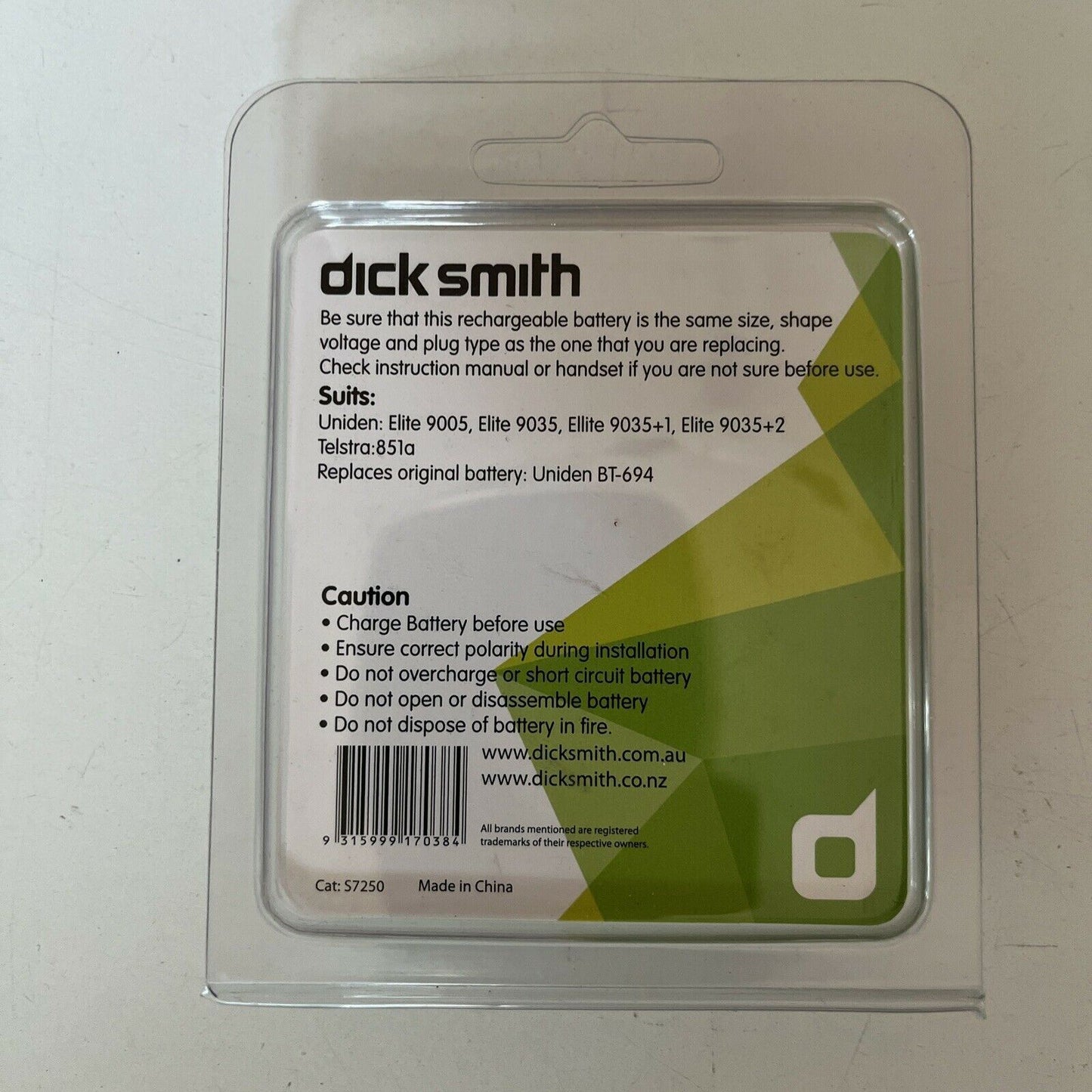 2x Dick Smith Cordless Phone Battery 2.4V Suits Uniden & Telstra BT-694 battery