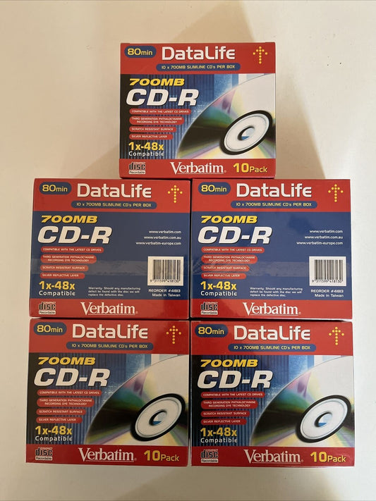5x *New Sealed* 10 Pack DataLife CD-R Blank Media Jewel Case 80 Min 700MB