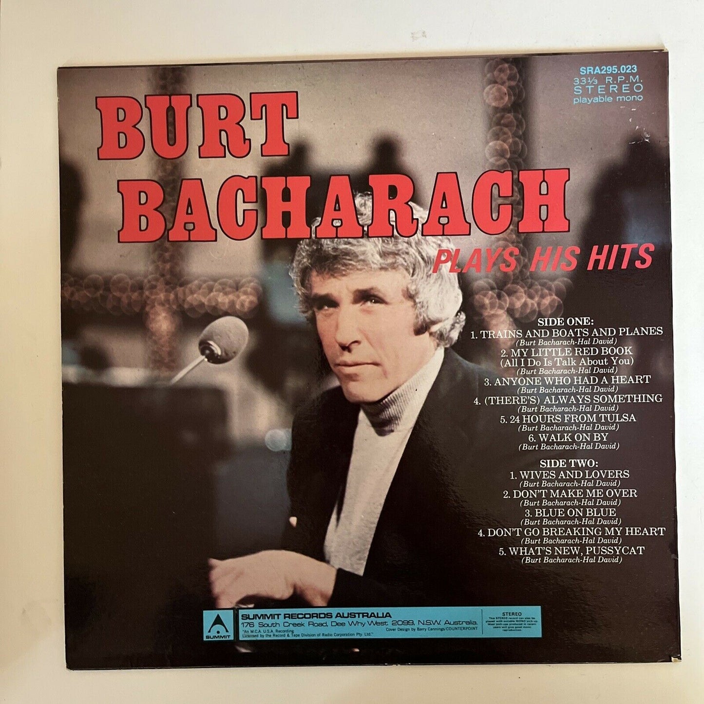 Burt Bacharach – Burt Bacharach Plays His Hits  Vinyl Record 1966 SRA295.023