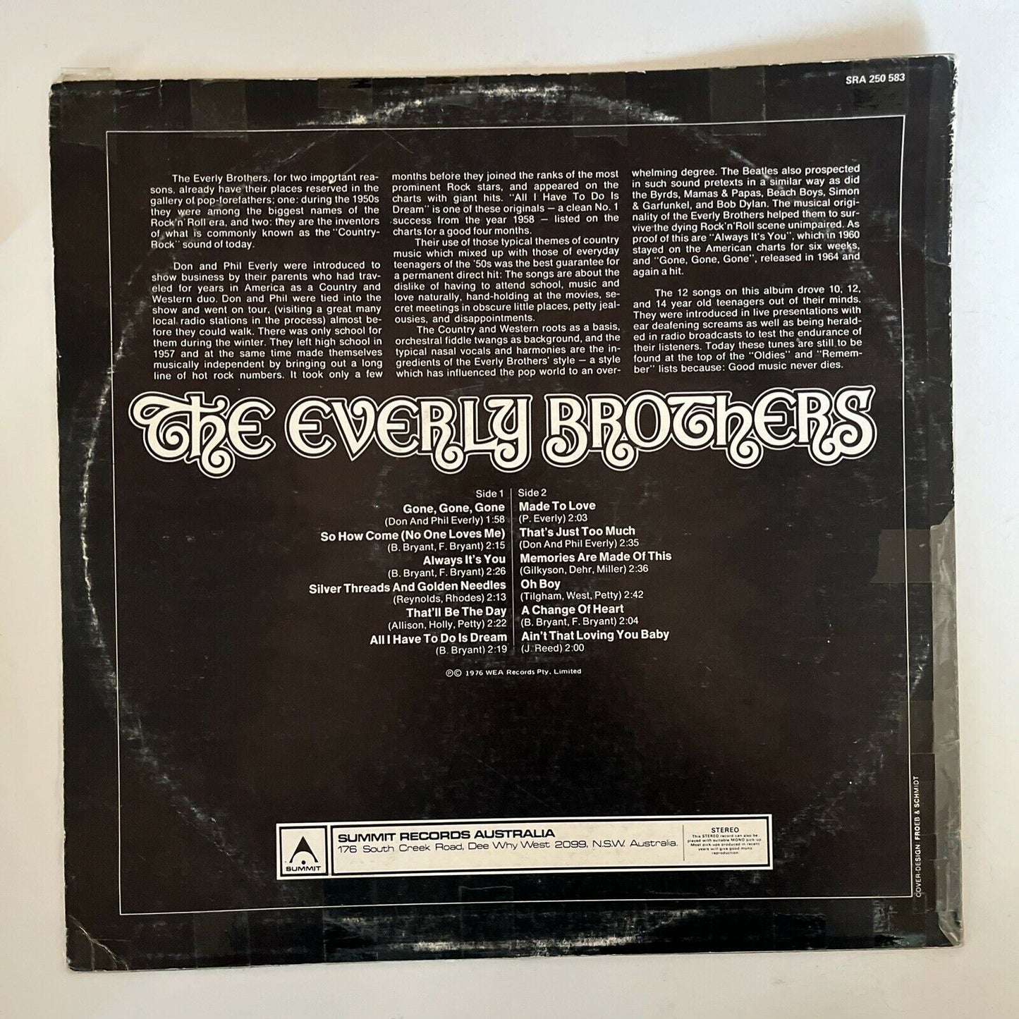 The Everly Brothers – The Everly Brothers 1976 Vinyl Record SRA 250583