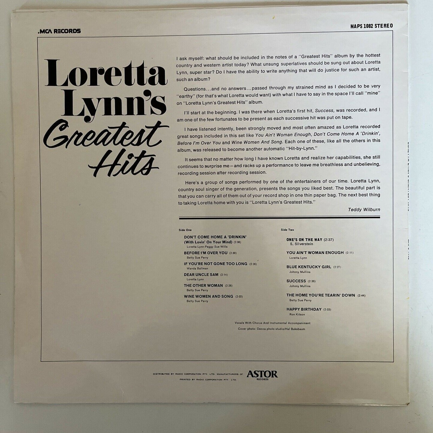 Loretta Lynn – Loretta Lynn's Greatest Hits 1968 Vinyl Record