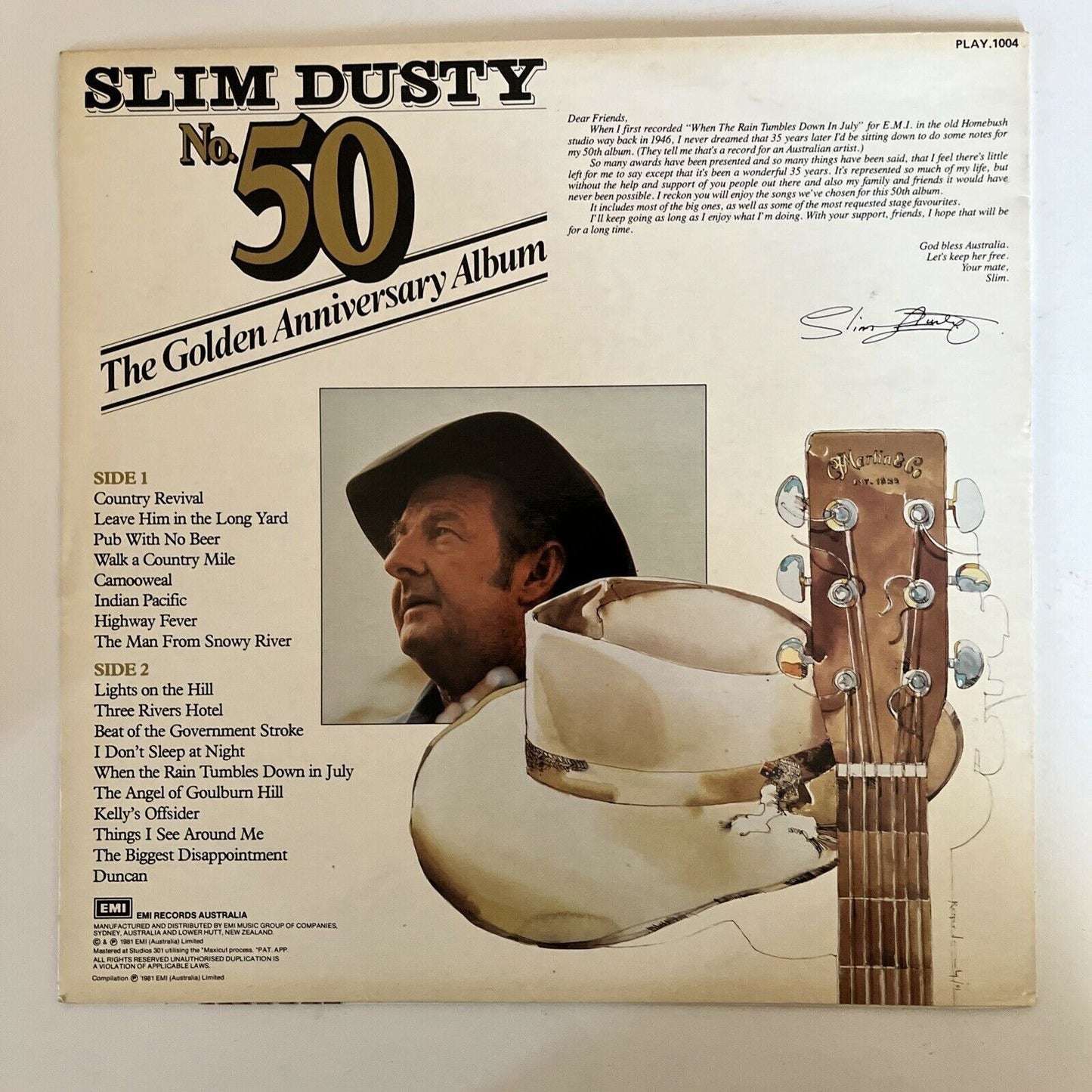 Slim Dusty – No.50 The Golden Anniversary Album 1981 Vinyl Record LP