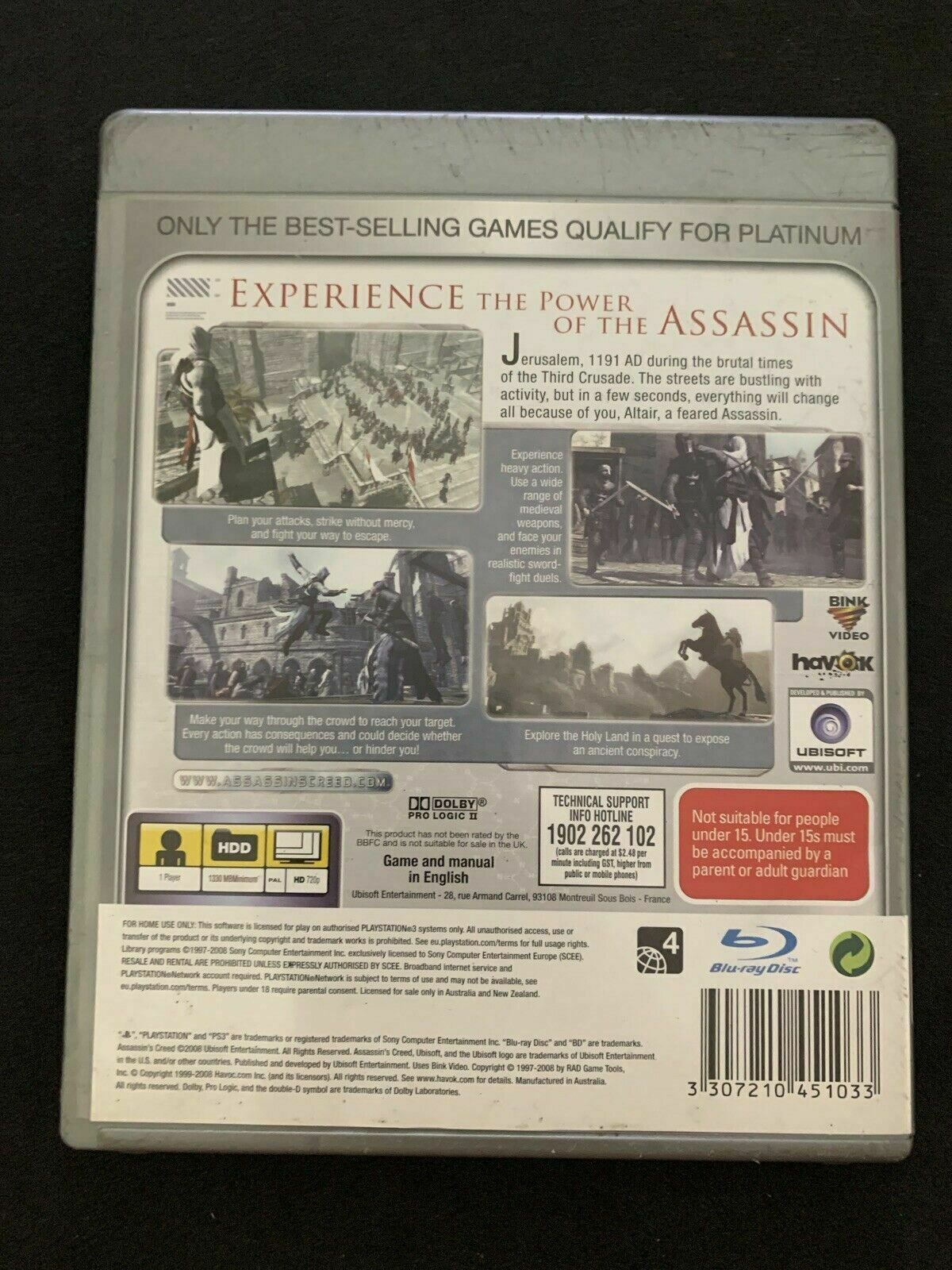 Assassin's Creed for Playstation 3 (PLATINUM EDITION) - with Manual