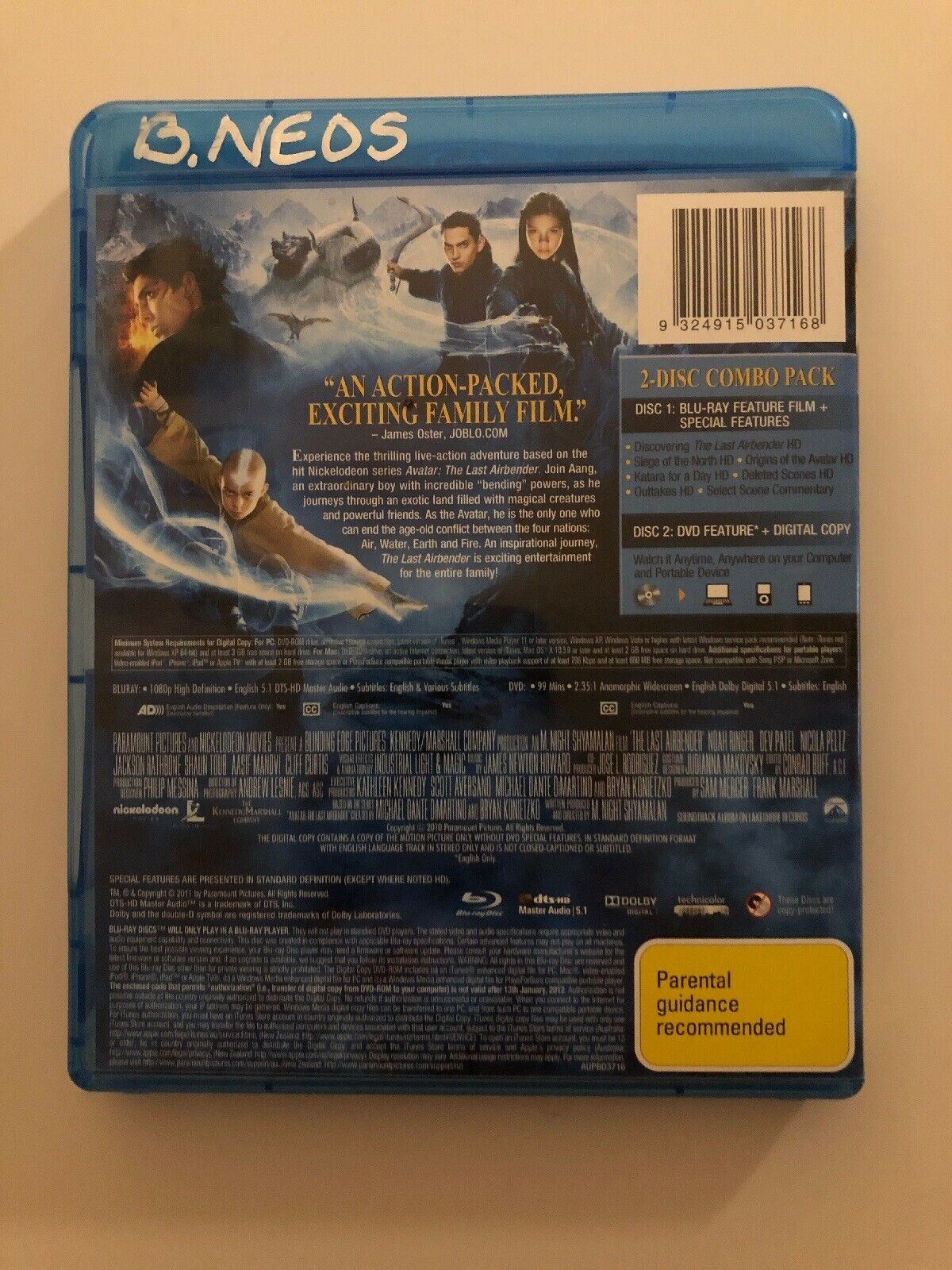 The Last Airbender (Blu-ray, 2010, 2-Disc Set) Region B