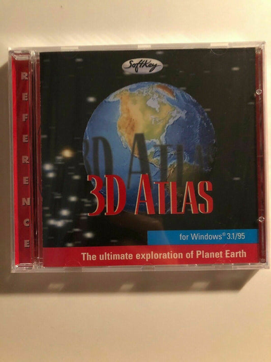 3D Atlas 1995 PC Windows 95 CD-ROM Reference Map Educational Geography Software