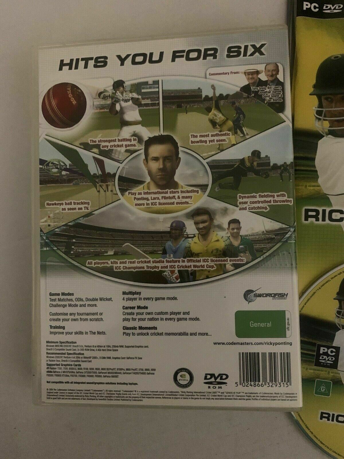 Ricky Pointing International Cricket 2005 - PC DVD Windows Game with Manual