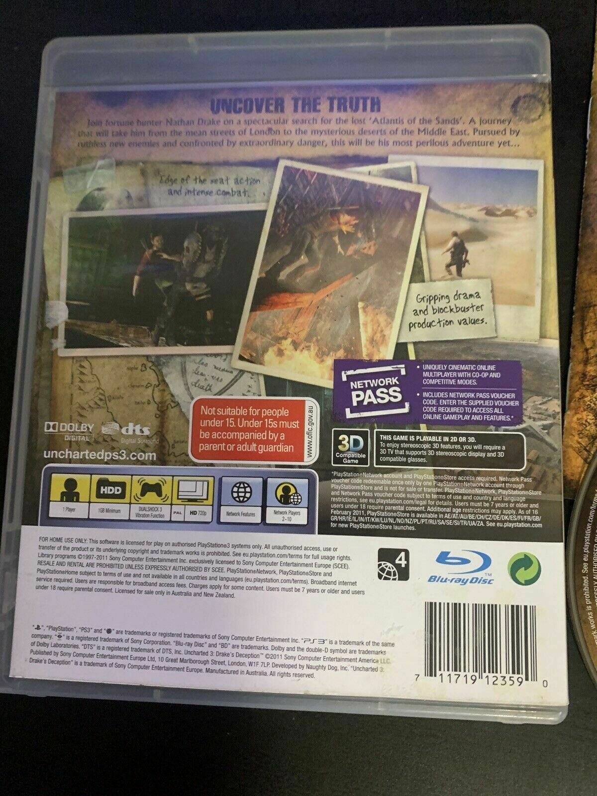 Uncharted 3 Drake's Deception - PlayStation PS3 game With Manual