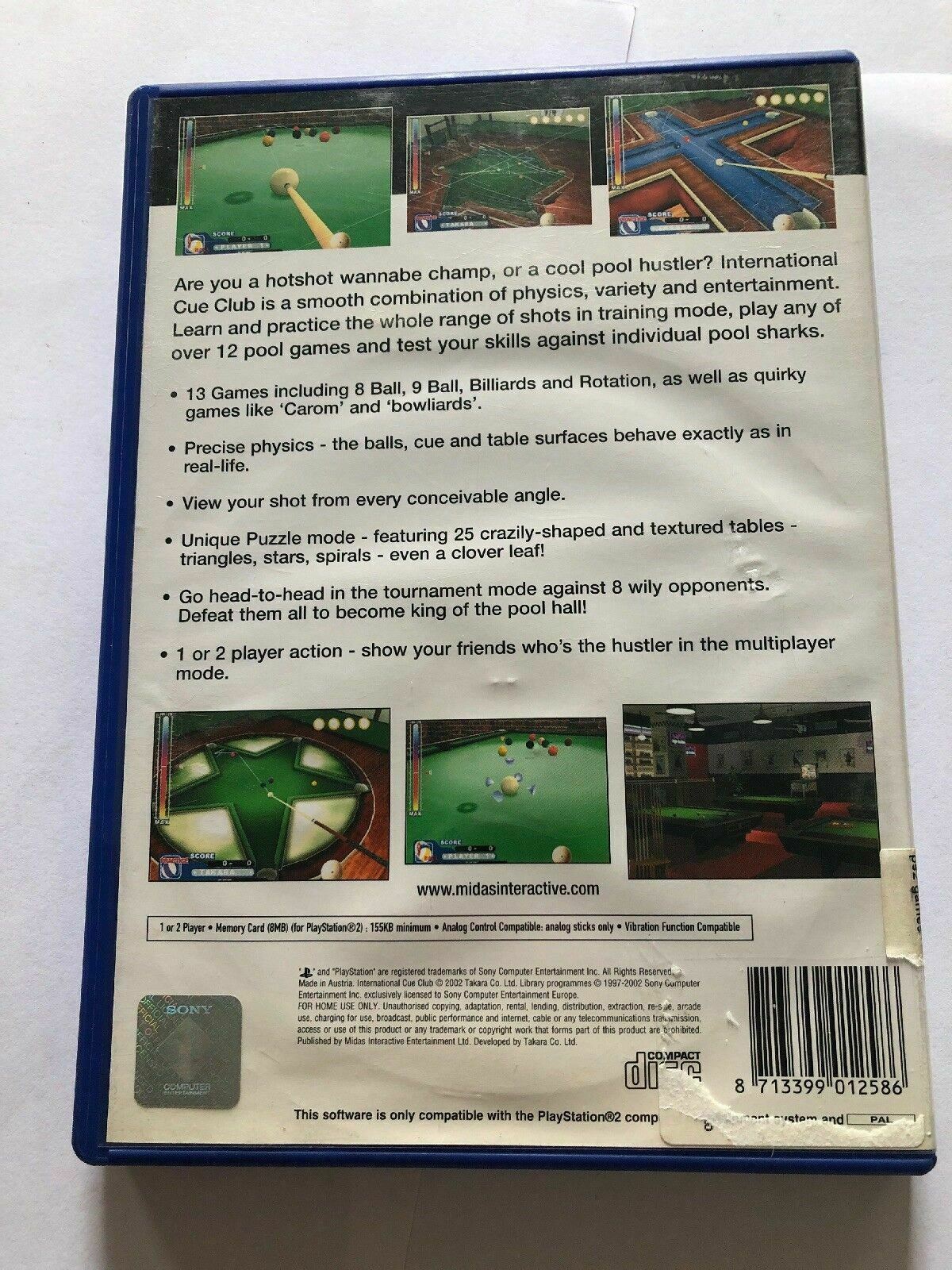 International Cue Club - PS2 PAL Game with Manual