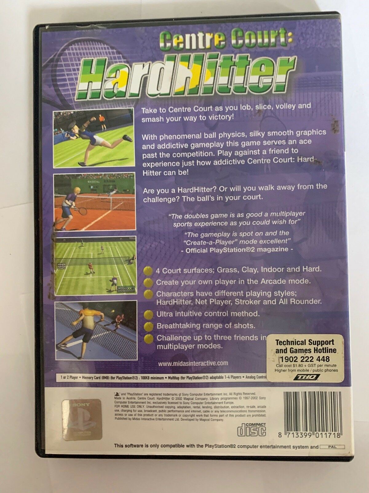 Centre Court: Hard Hitter - Sony Playstation 2 PS2 PAL Tennis Game