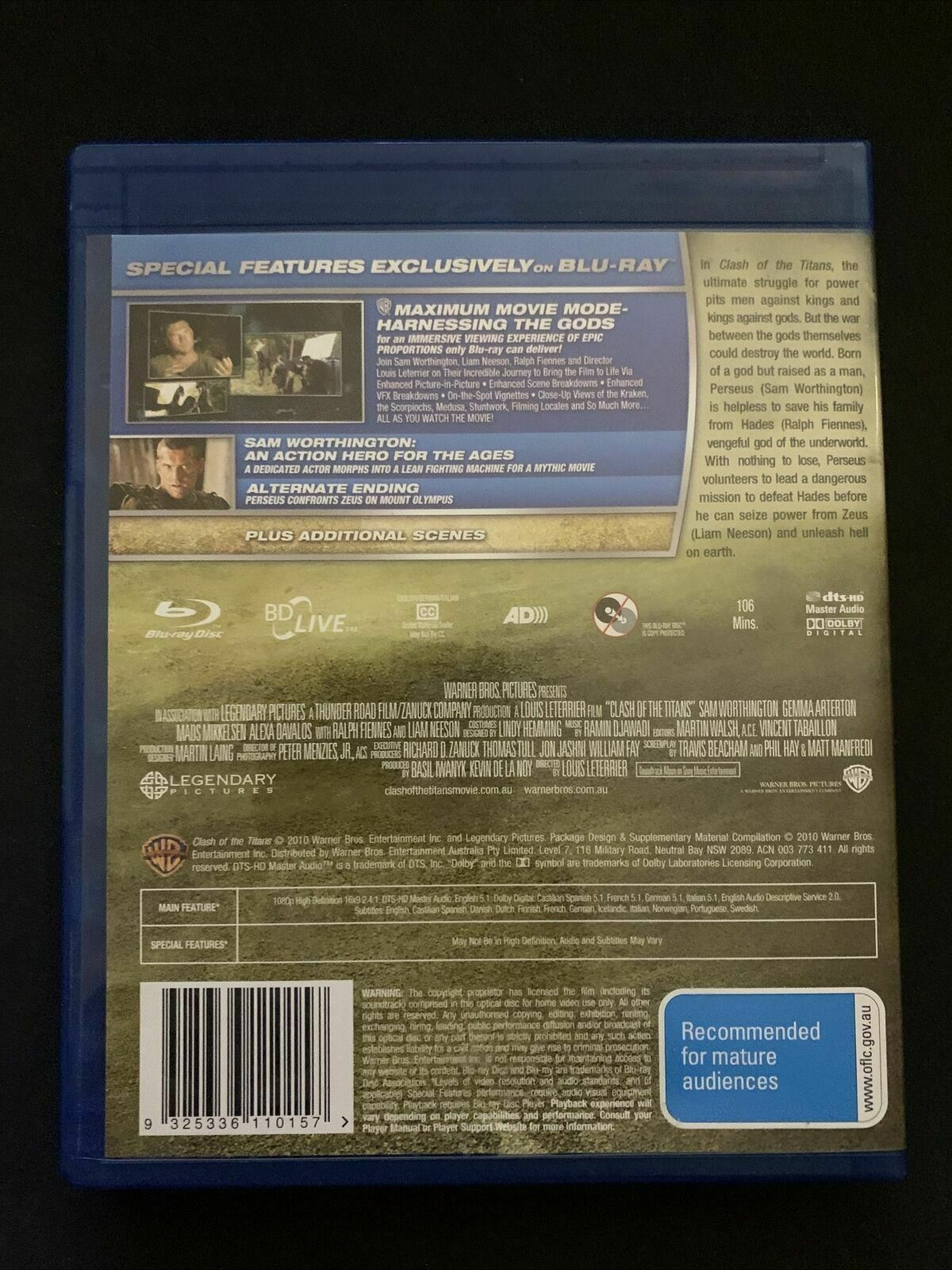 Clash Of The Titans (Blu-ray, 2010) Sam Worthington, Liam Neeson, Ralph Fiennes