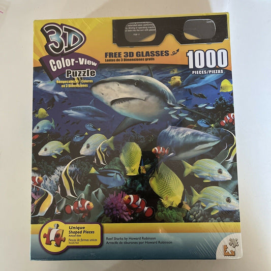 *New Sealed* 3D Color-View Puzzle Reef Sharks with 3D Glasses