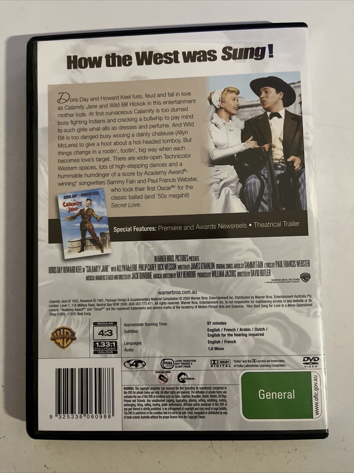 Calamity Jane (DVD, 1953) Doris Day, Howard Keel. Musical. Region 4