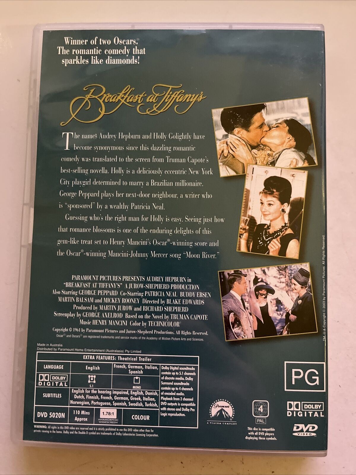 Breakfast At Tiffany's (DVD, 1961) Audrey Hepburn, Patricia Neal. Region 4