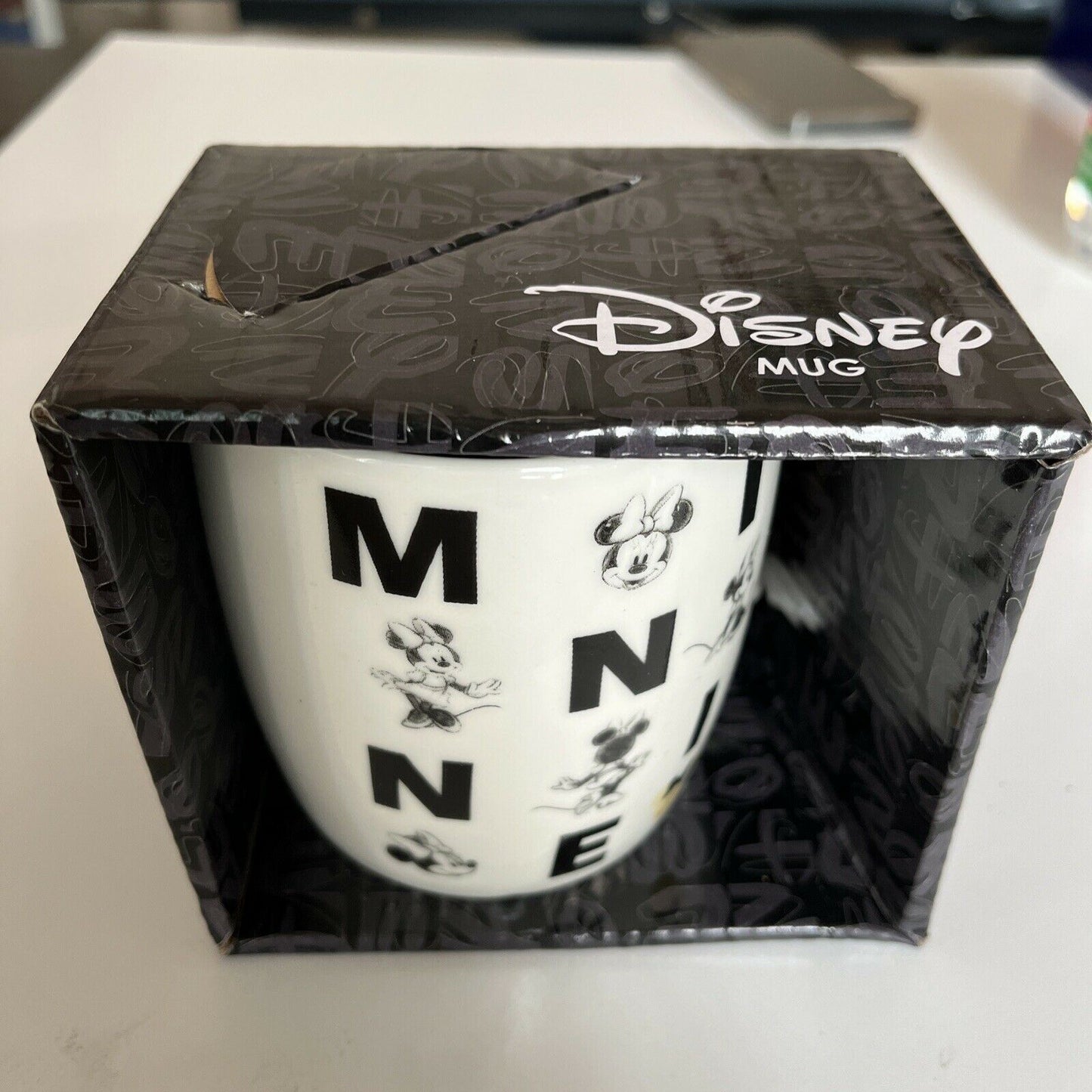 Disney Minnie Mouse Letters Mug White Black Coffee Tea Ceramic Boxed Gift
