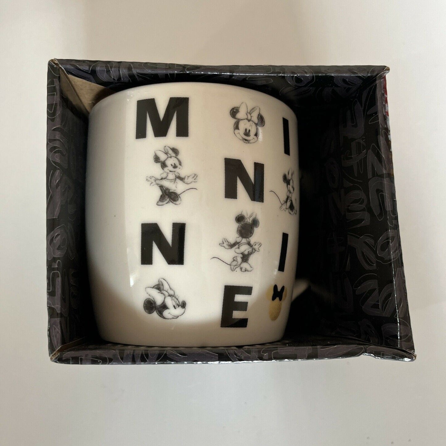 Disney Minnie Mouse Letters Mug White Black Coffee Tea Ceramic Boxed Gift