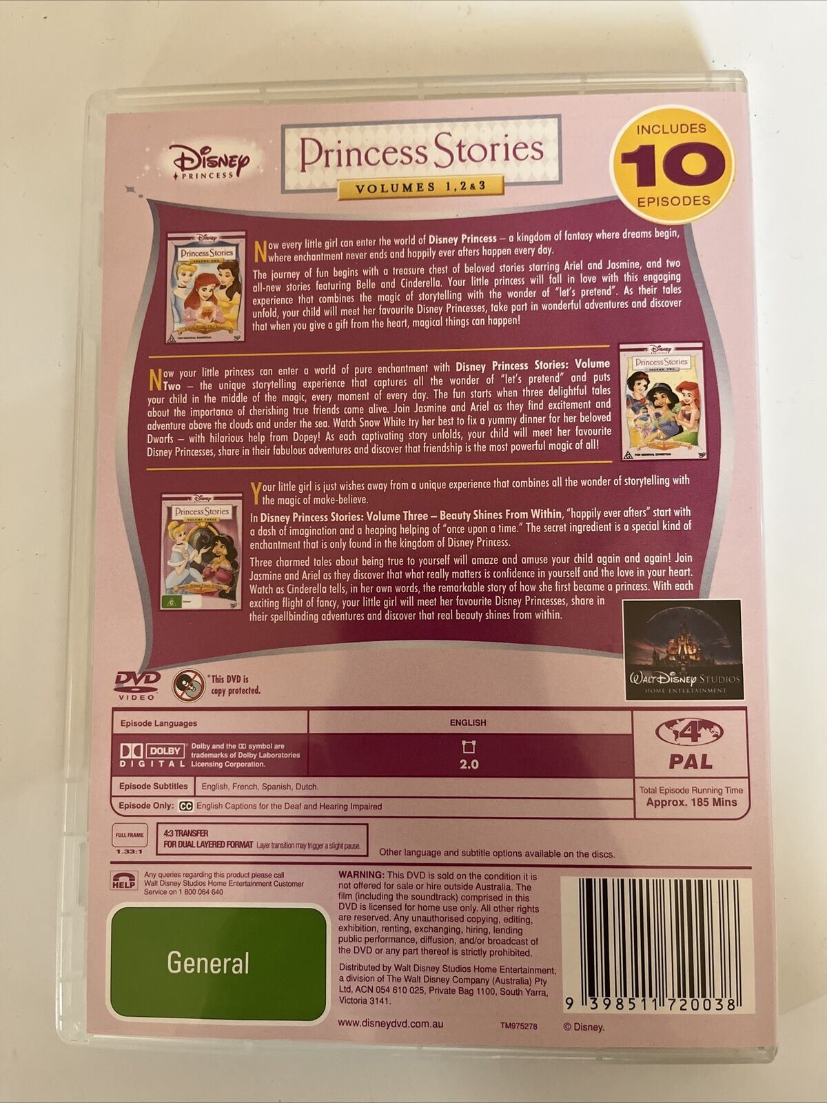 Princess Stories 1,2, 3 Trilogy (DVD, 2011) Disney Region 4