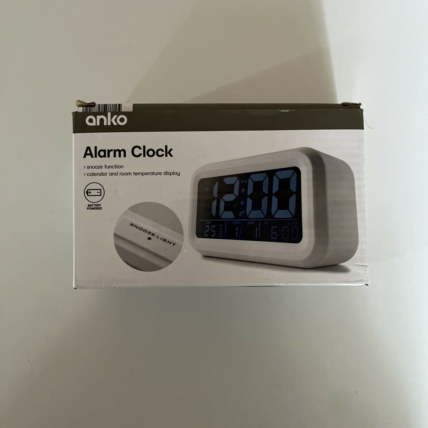 Anko White Calendar Temperature Alarm Clock with Snooze Function
