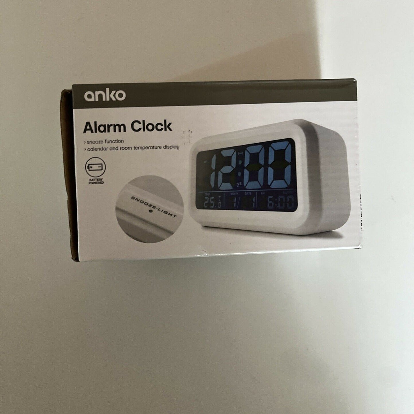 Anko White Calendar Temperature Alarm Clock with Snooze Function