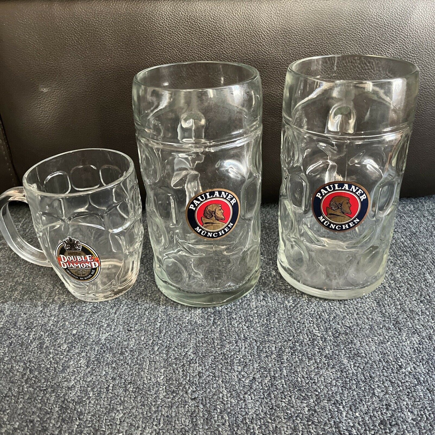 2x Paulaner Munchen 1L/ 2 Pint Glass Beer Mugs & Double Diamond Beer Mug 570 ml