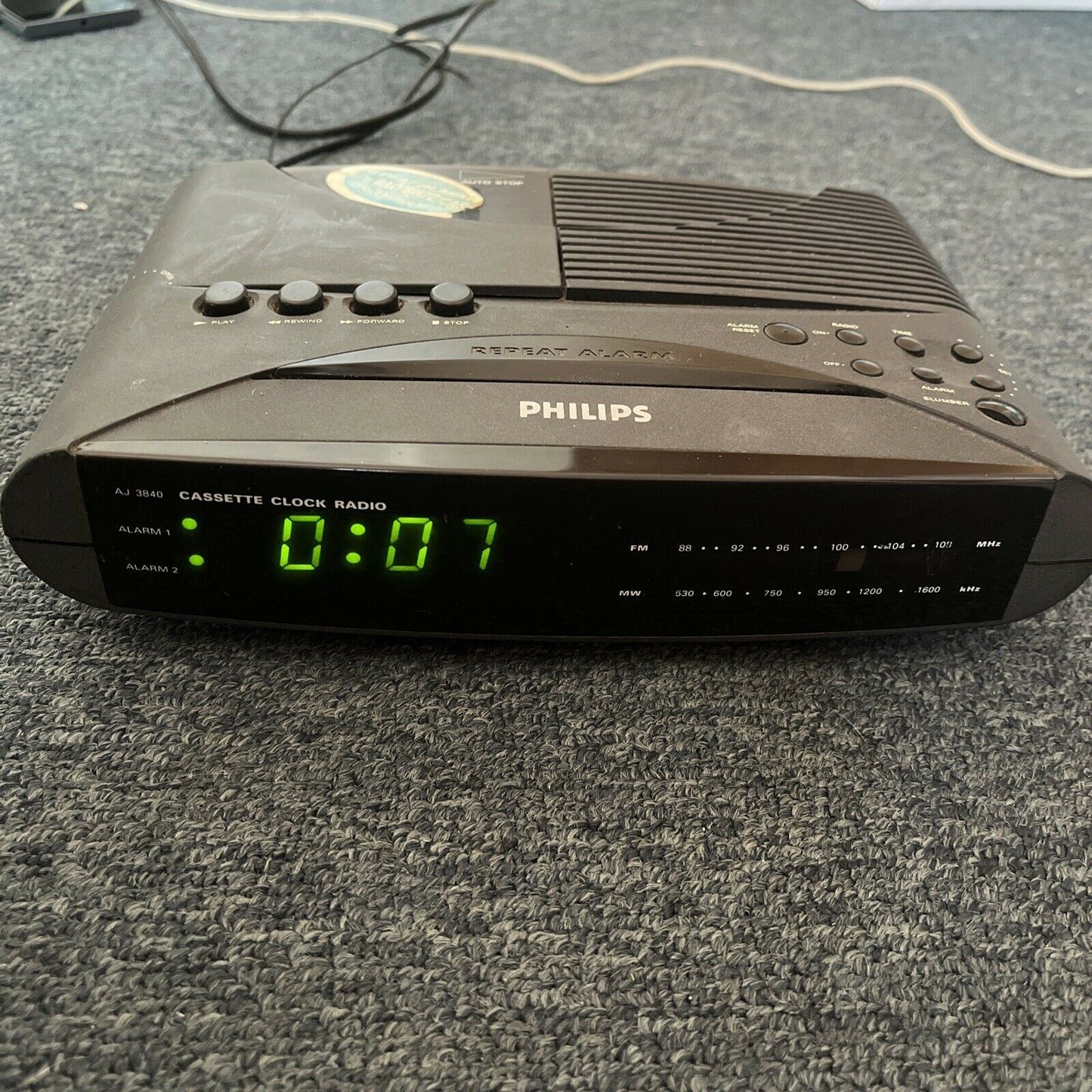 Vintage Philips AC 230 Cassette Alarm Clock AM/FM Radio *Cassette Not Working