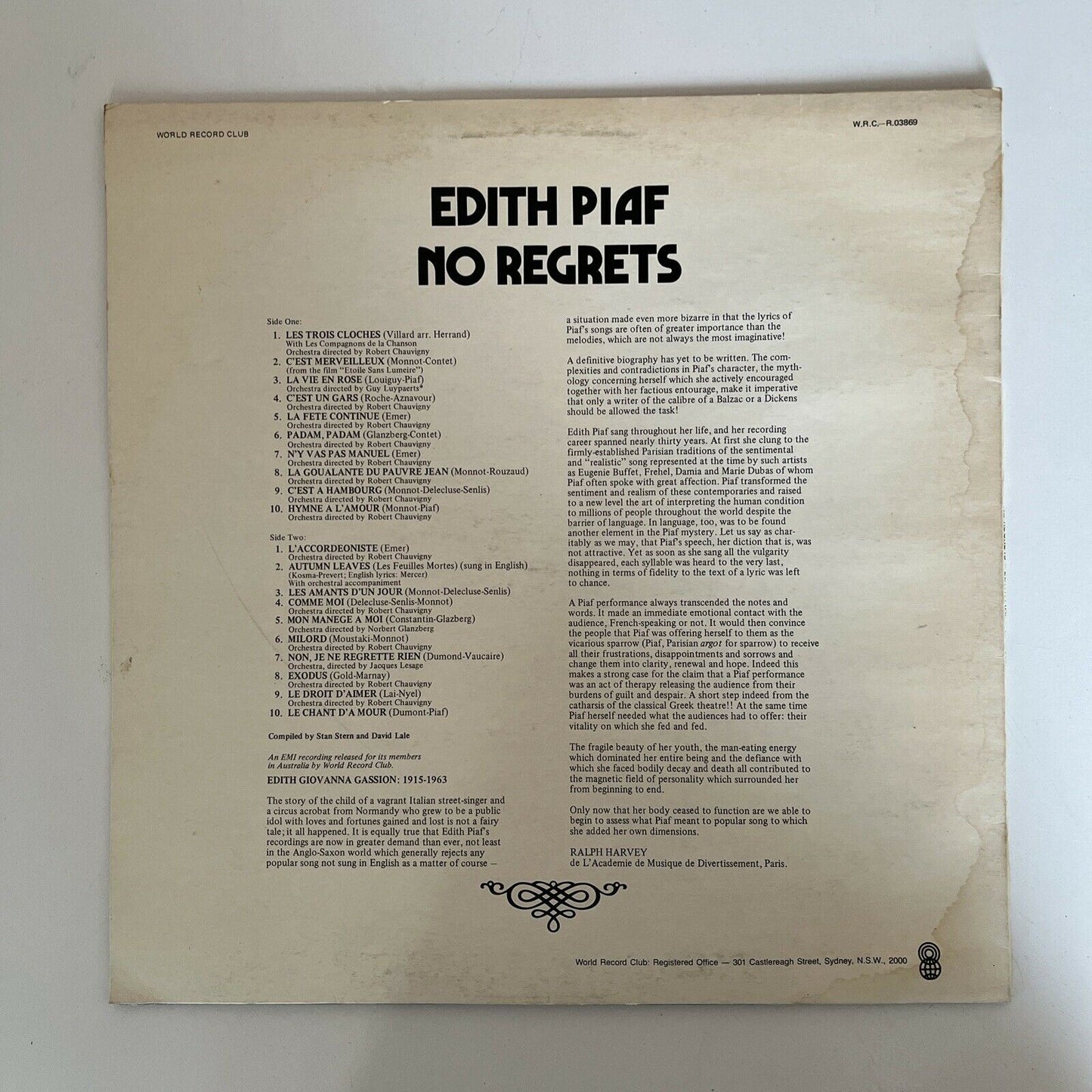 Edith Piaf – No Regrets (Vinyl, LP, 1977) Album R-03869