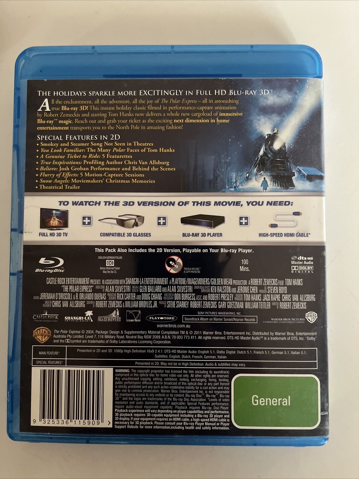 The Polar Express 3D (Blu-Ray 3D, 2004) Tom Hanks, Leslie Zemeckis, Eddie Deezen