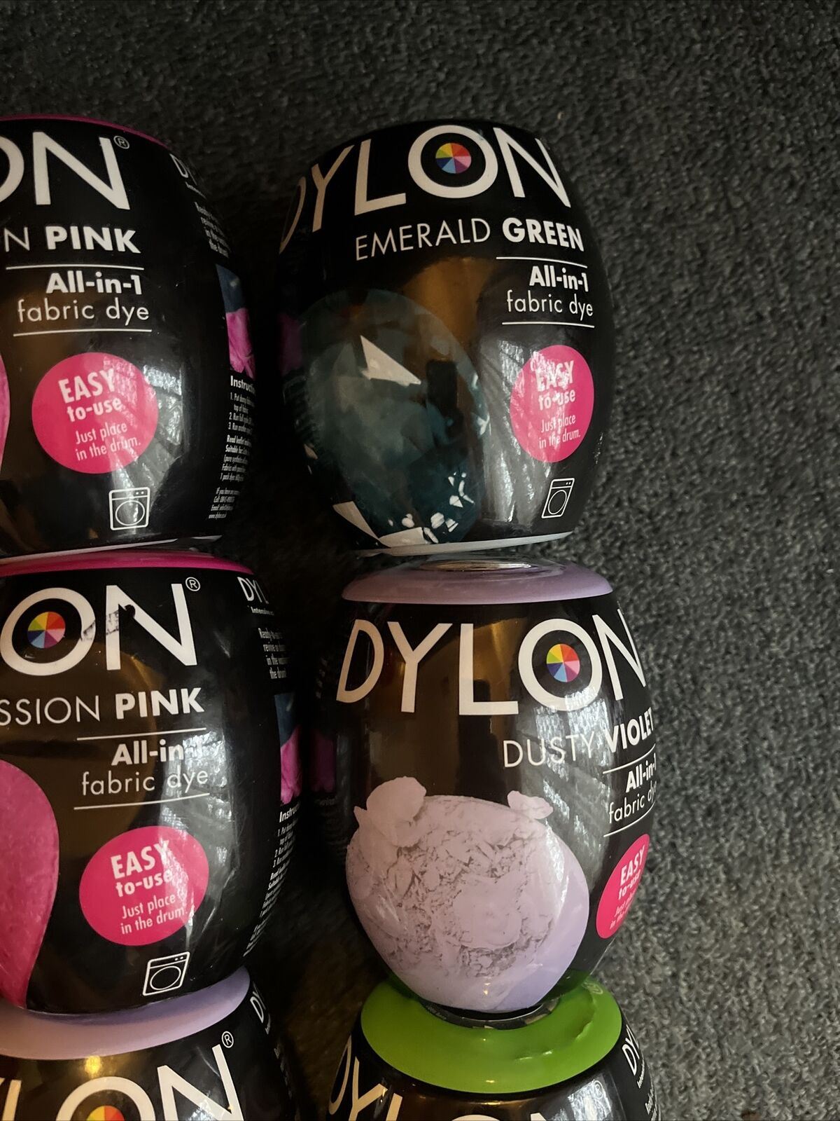 9x DYLON Fabric Machine Dye Pod  350g Cotton/Wool/ Natural Fibres - Pink, Red, G