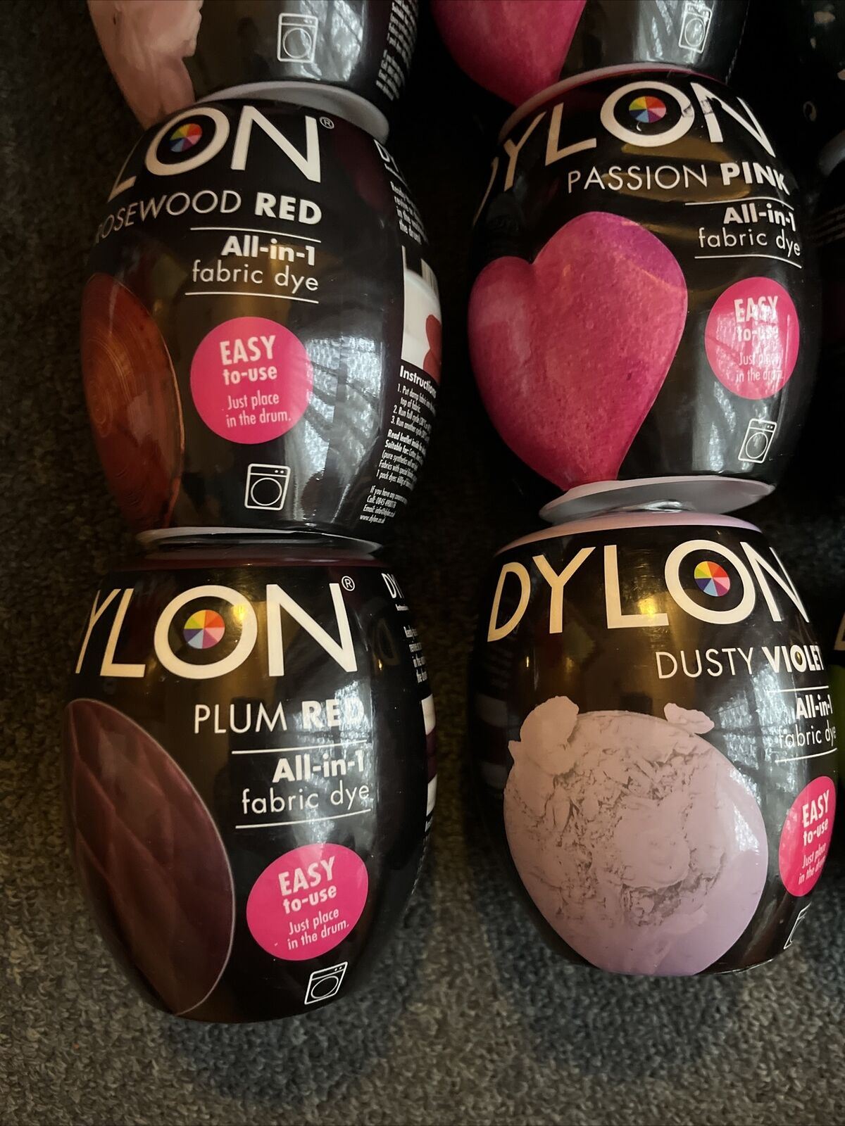 9x DYLON Fabric Machine Dye Pod  350g Cotton/Wool/ Natural Fibres - Pink, Red, G