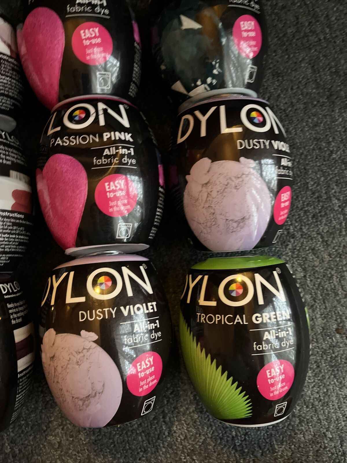 9x DYLON Fabric Machine Dye Pod  350g Cotton/Wool/ Natural Fibres - Pink, Red, G