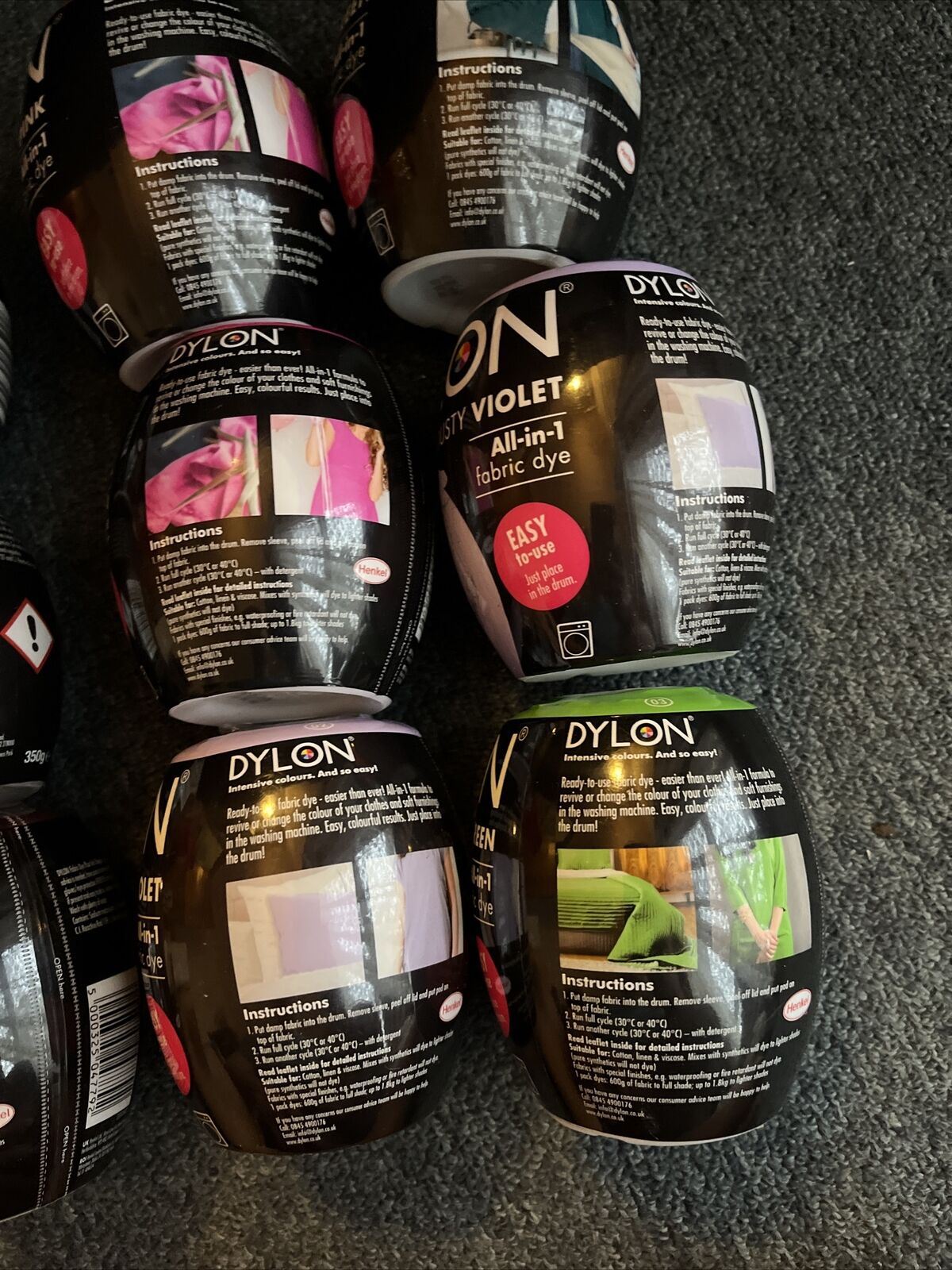 9x DYLON Fabric Machine Dye Pod  350g Cotton/Wool/ Natural Fibres - Pink, Red, G