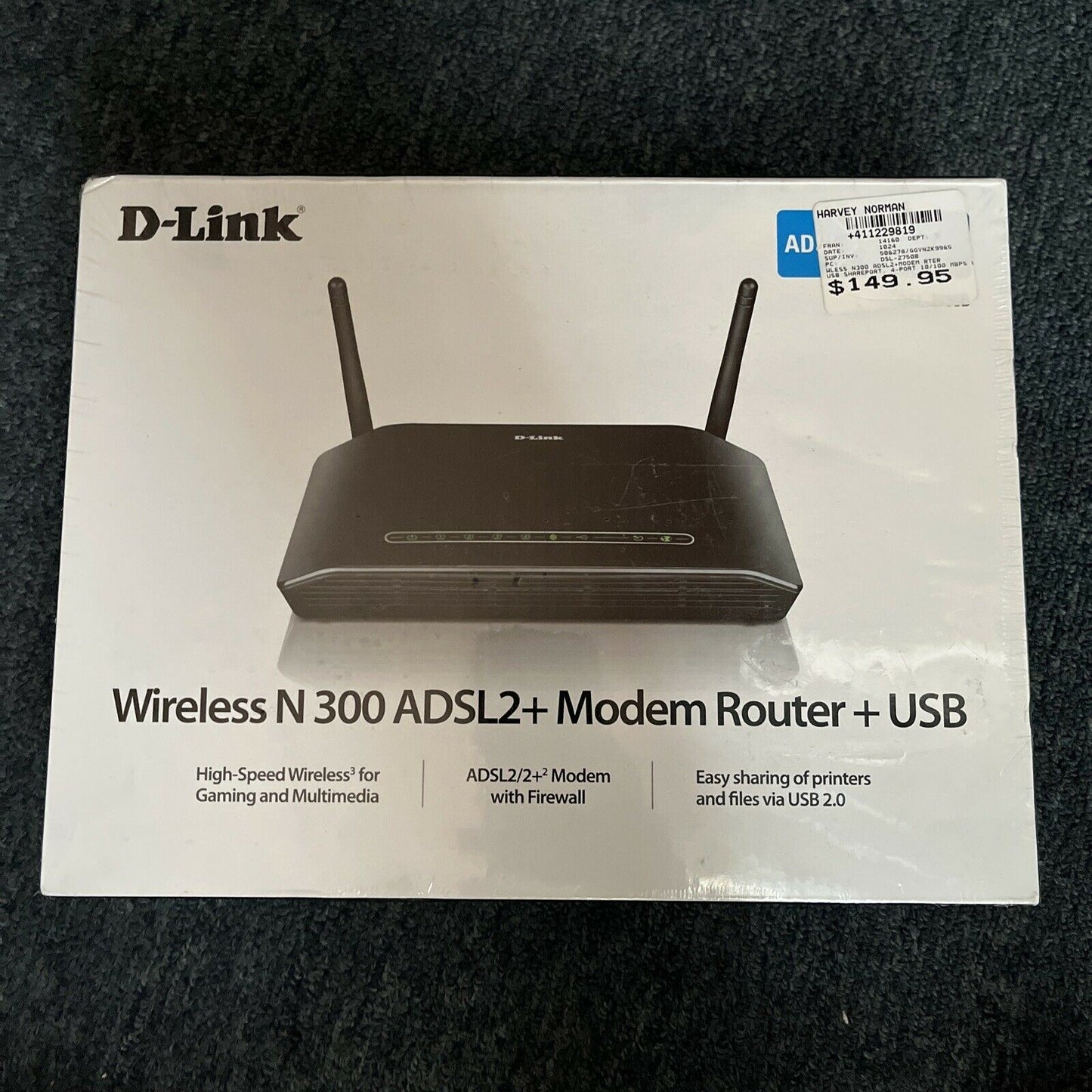 D-Link Wireless N 300 ADSL2+ Modem Router + USB *New Sealed*