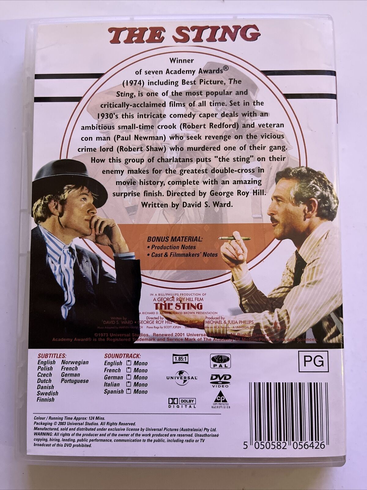 The Sting (DVD, 1973) Paul Newman, Robert Redford, Robert Shaw. Region 4