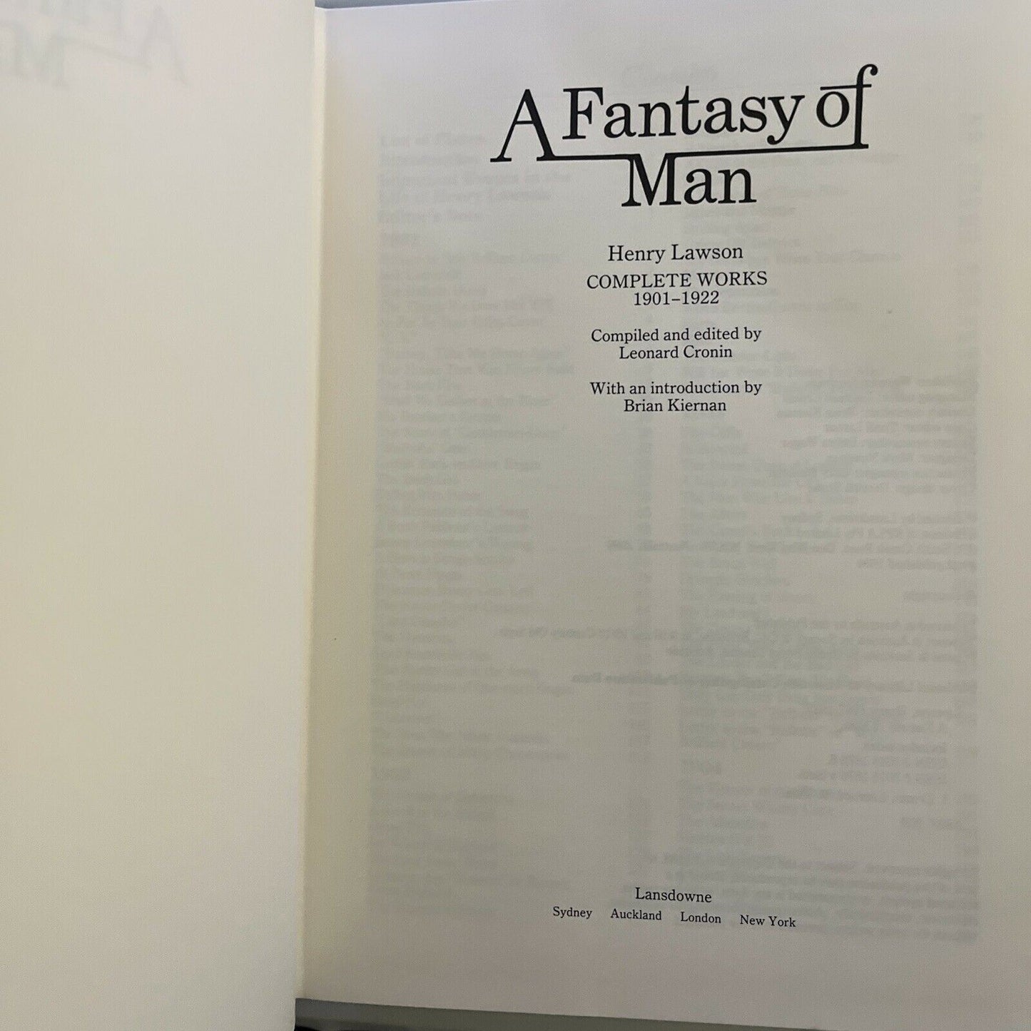 A Fantasy of Man Complete Works 1901-1922 by Henry Lawson  Hardcover 1984
