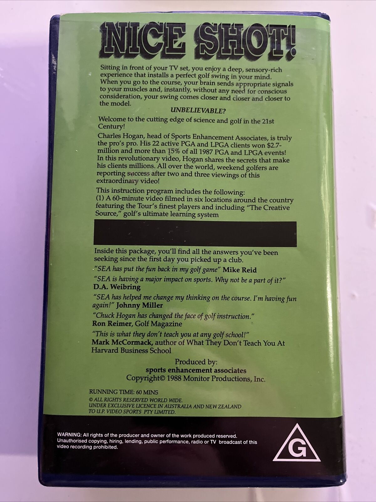 Nice Shot (VHS, 1988) PAL Charles Hogan - Instructional Perfect Golf Swing