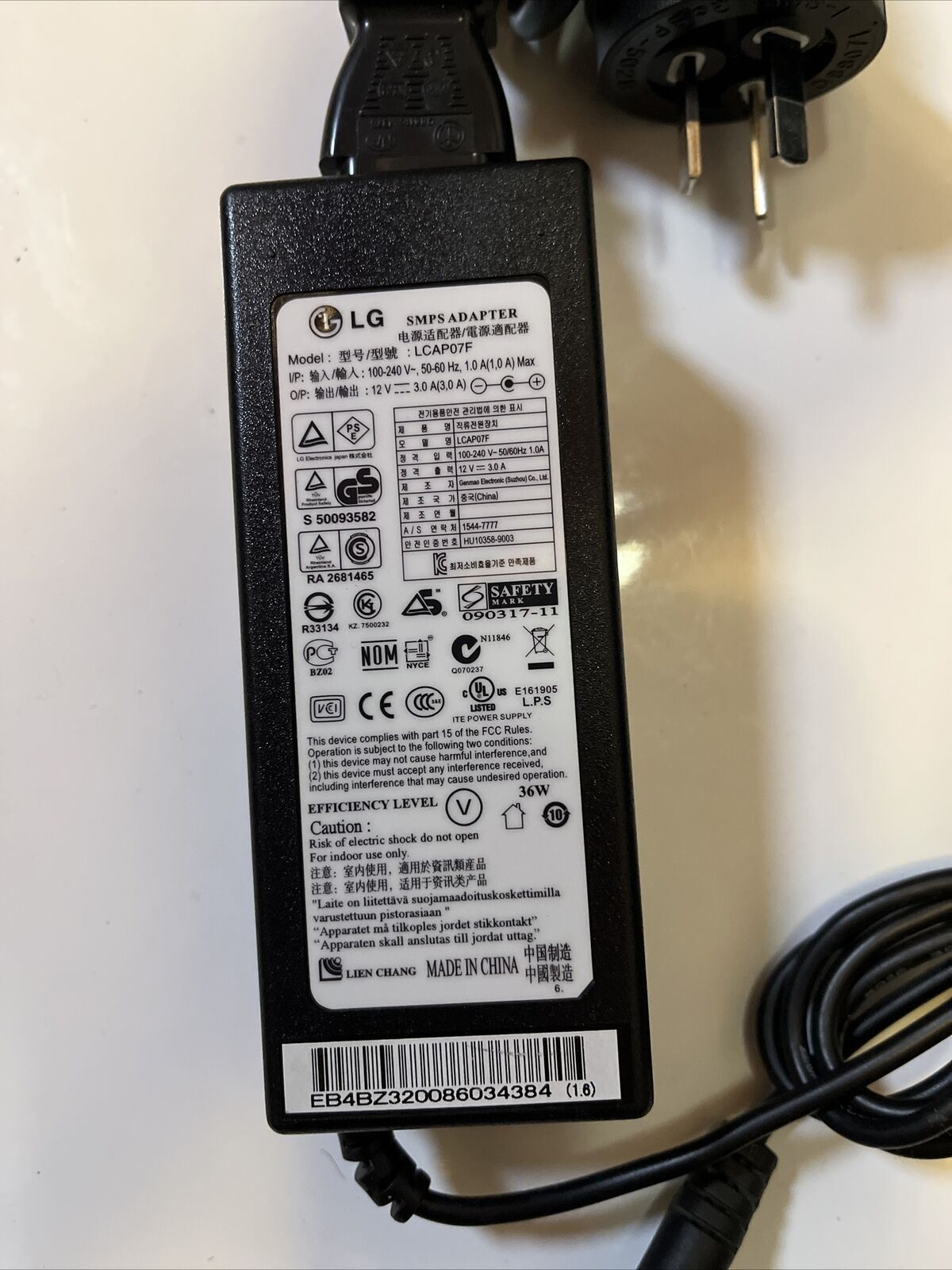 Genuine LG LCAP07F AC adapter SMPS Adapter 12V 3A Power Supply