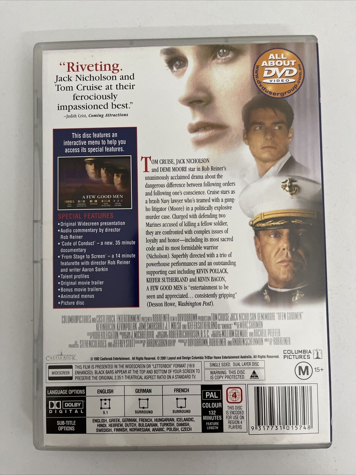 A Few Good Men (DVD, 1992) Tom Cruise, Jack Nicholson, Demi Moore. Region 4 NEW