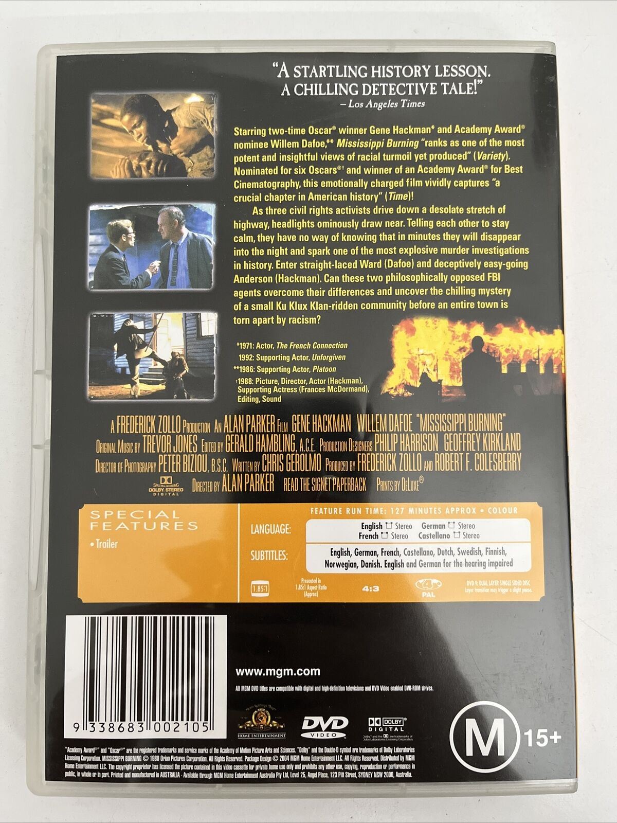 Mississippi Burning (DVD, 1988) Gene Hackman, Willem Dafoe. Region 4 NEW