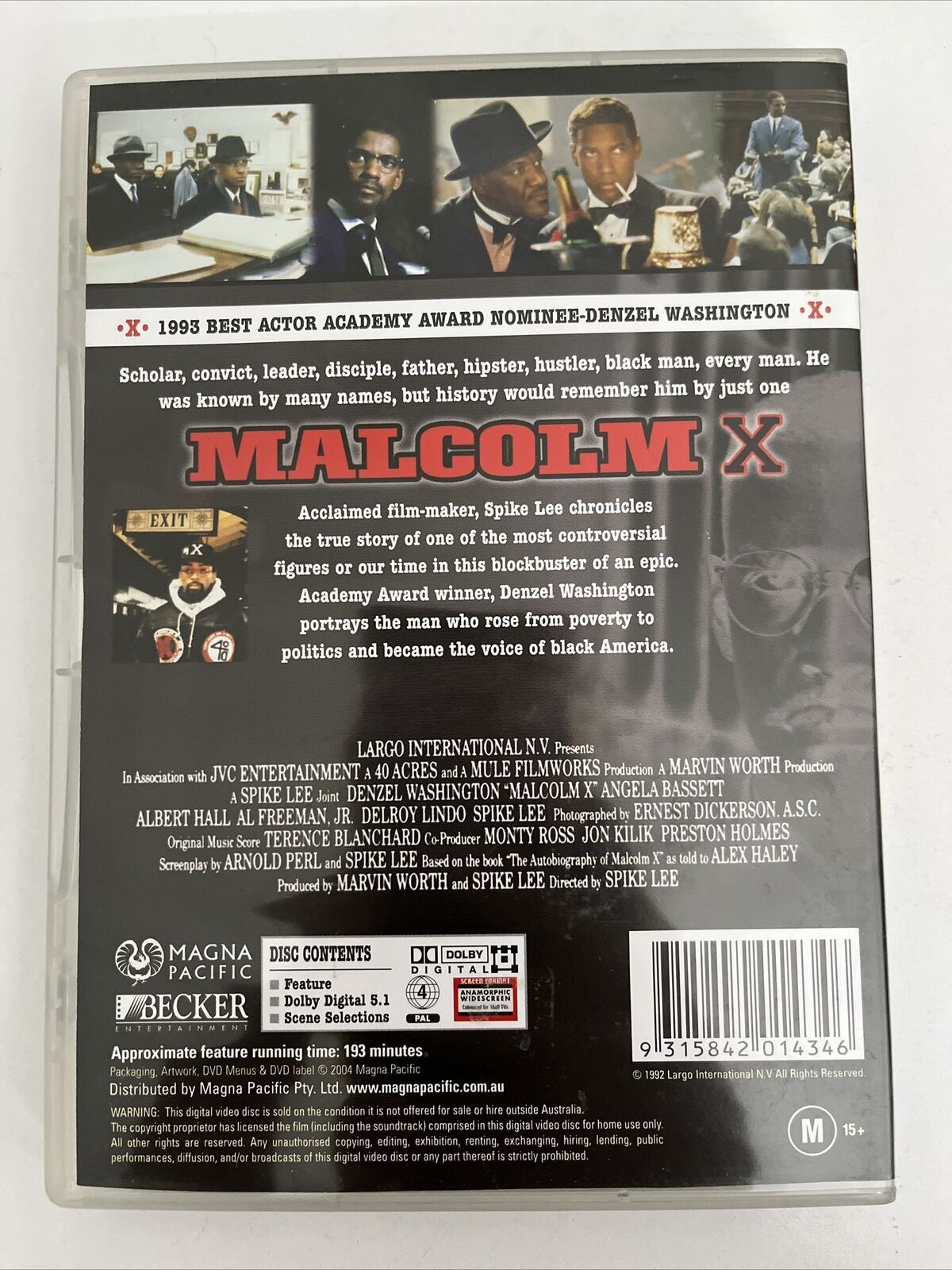 Malcolm X (DVD, 1992) Denzel Washington, Angela Bassett, Spike Lee. Region 4 NEW