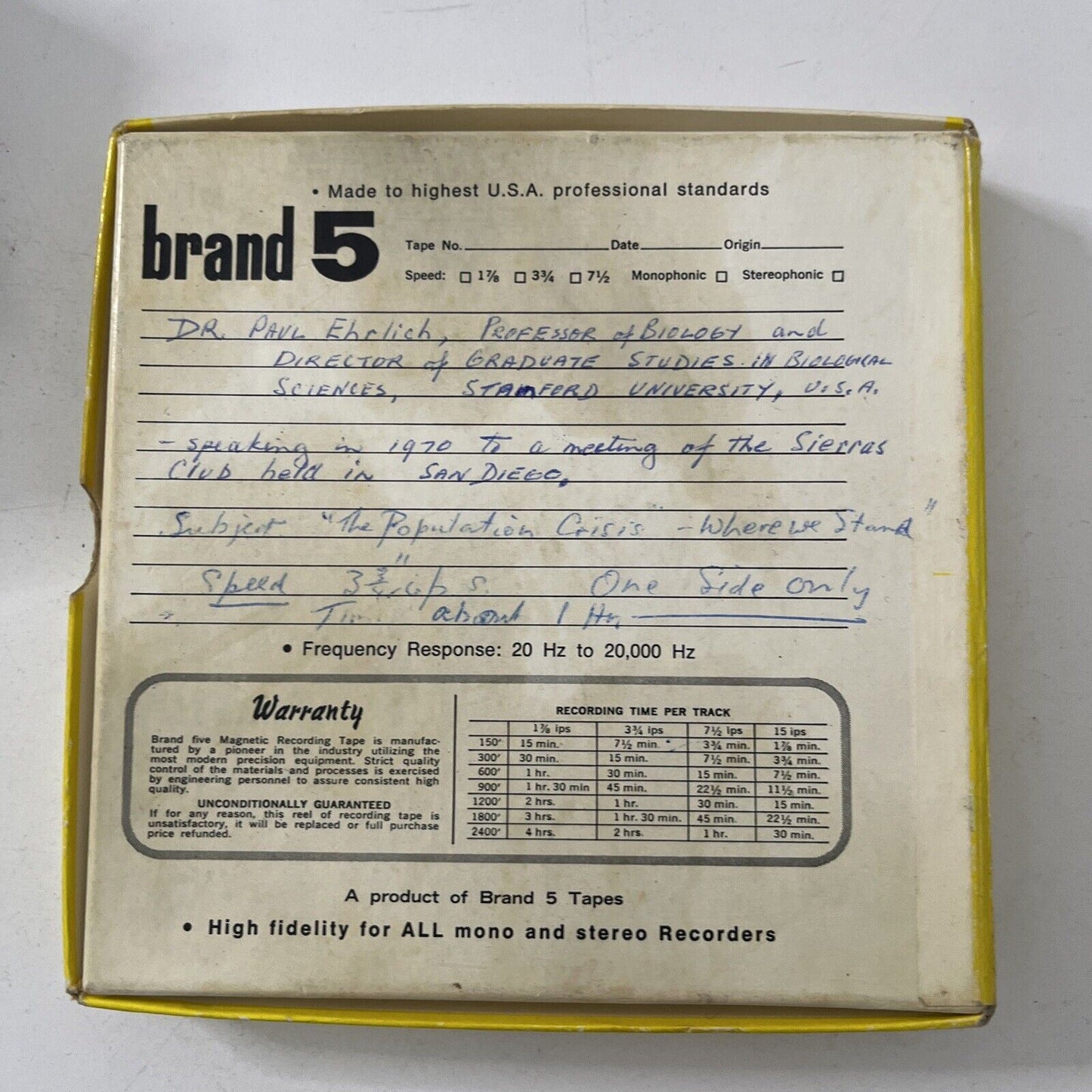 Brand Five Magnetic Recording Tape 1200' 5mil Mylar #5S5M