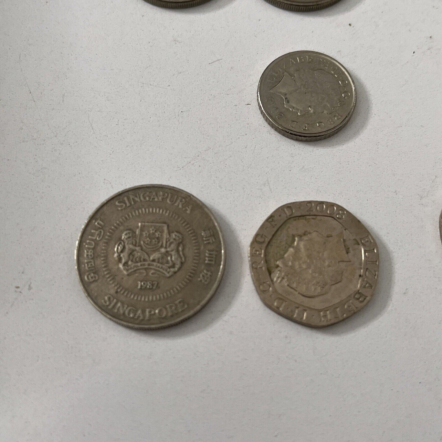 10 Mixed Lot Coins Singapore 1987 50 Cents 20 pence 1 penny 5 pence UAE coins