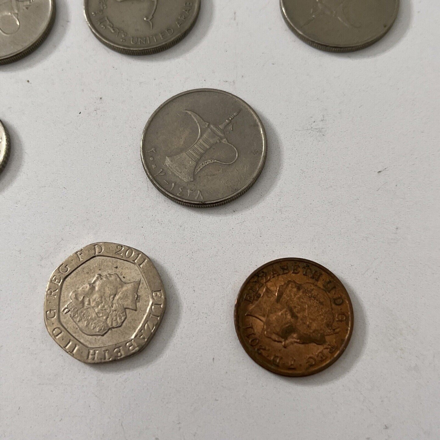 10 Mixed Lot Coins Singapore 1987 50 Cents 20 pence 1 penny 5 pence UAE coins