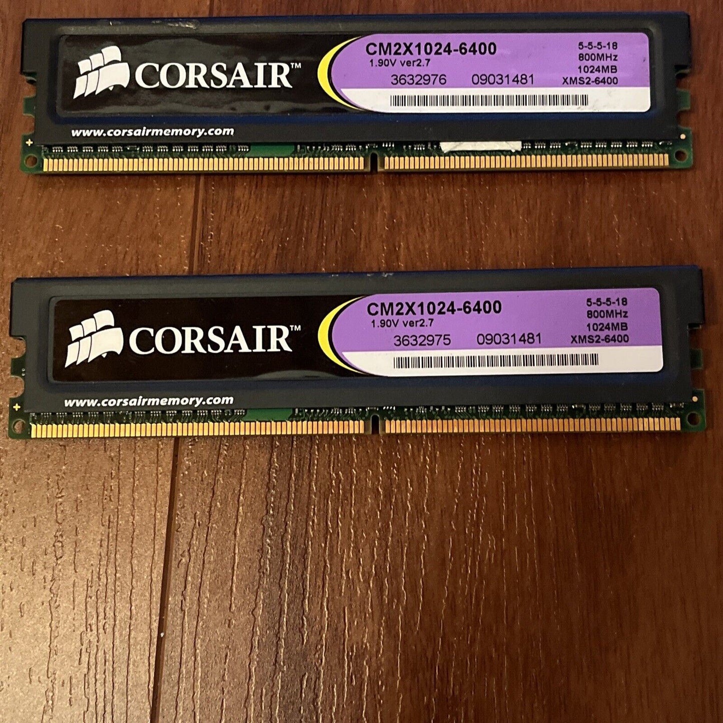 2x Corsair DDR2 800Mhz 1024MB CM2X1024-6400 Memory RAM